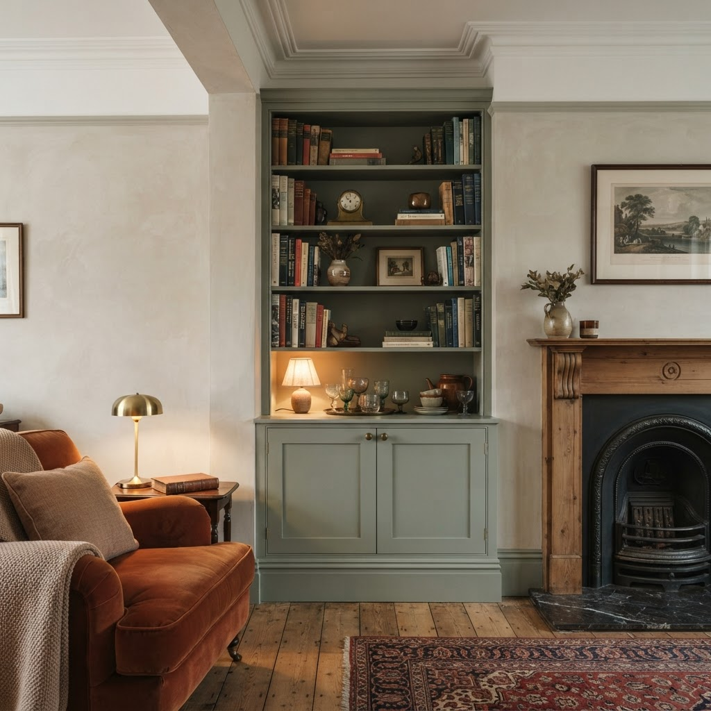 Bespoke fitted alcove shelving by Final Touch